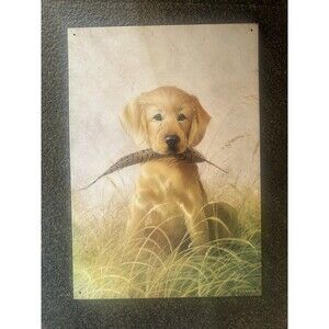 Lynn Kaatz FEATHERS AND FUR Retriever Vintage Metal Tin Sign Cabin Wadsworth OH